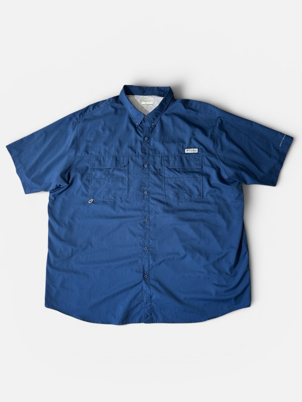 Columbia mens 4XLT Tall navy blue blood n guts PFG fishing shirt EUC